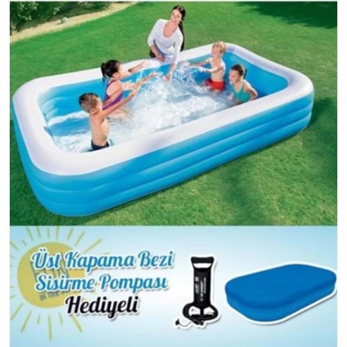 Bestway Şişme Havuz Büyük Boy 3 Boğumlu Jumbo Boy Aile Havuzu 305x183x56 Havuz Örtüsü Ve Pompa